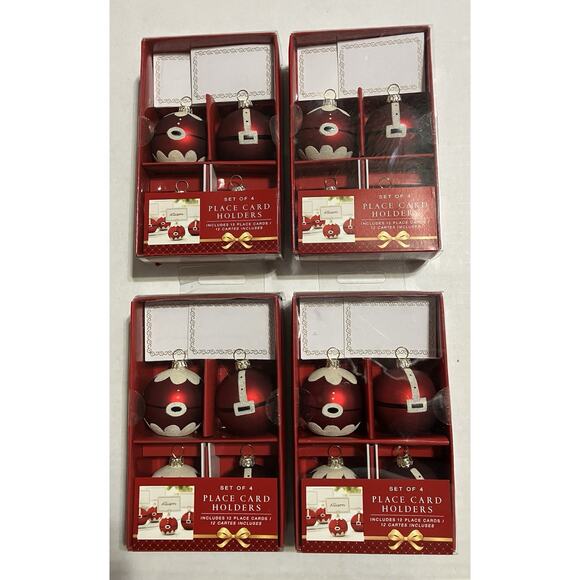 Decorative Christmas Glass Ornament Place Card Holders 4 Sets of 4 READ - Picture 1 of 7